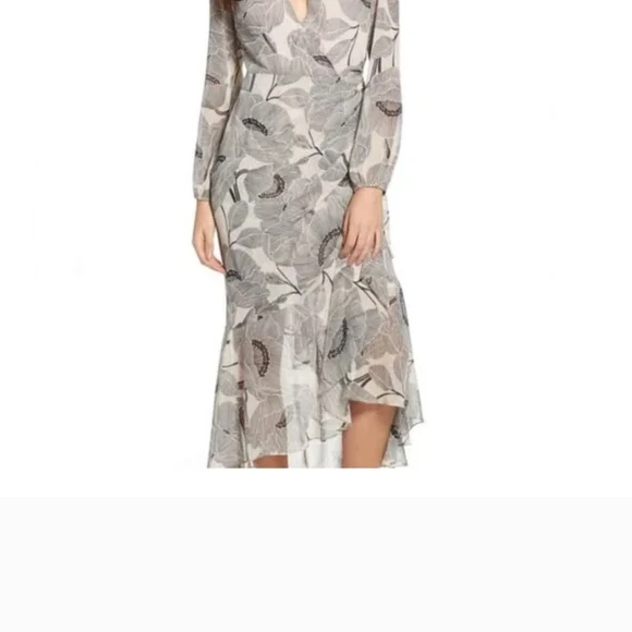 Women's Astr The Label Floral Print Faux Wrap Dress, Size Small - Ivory